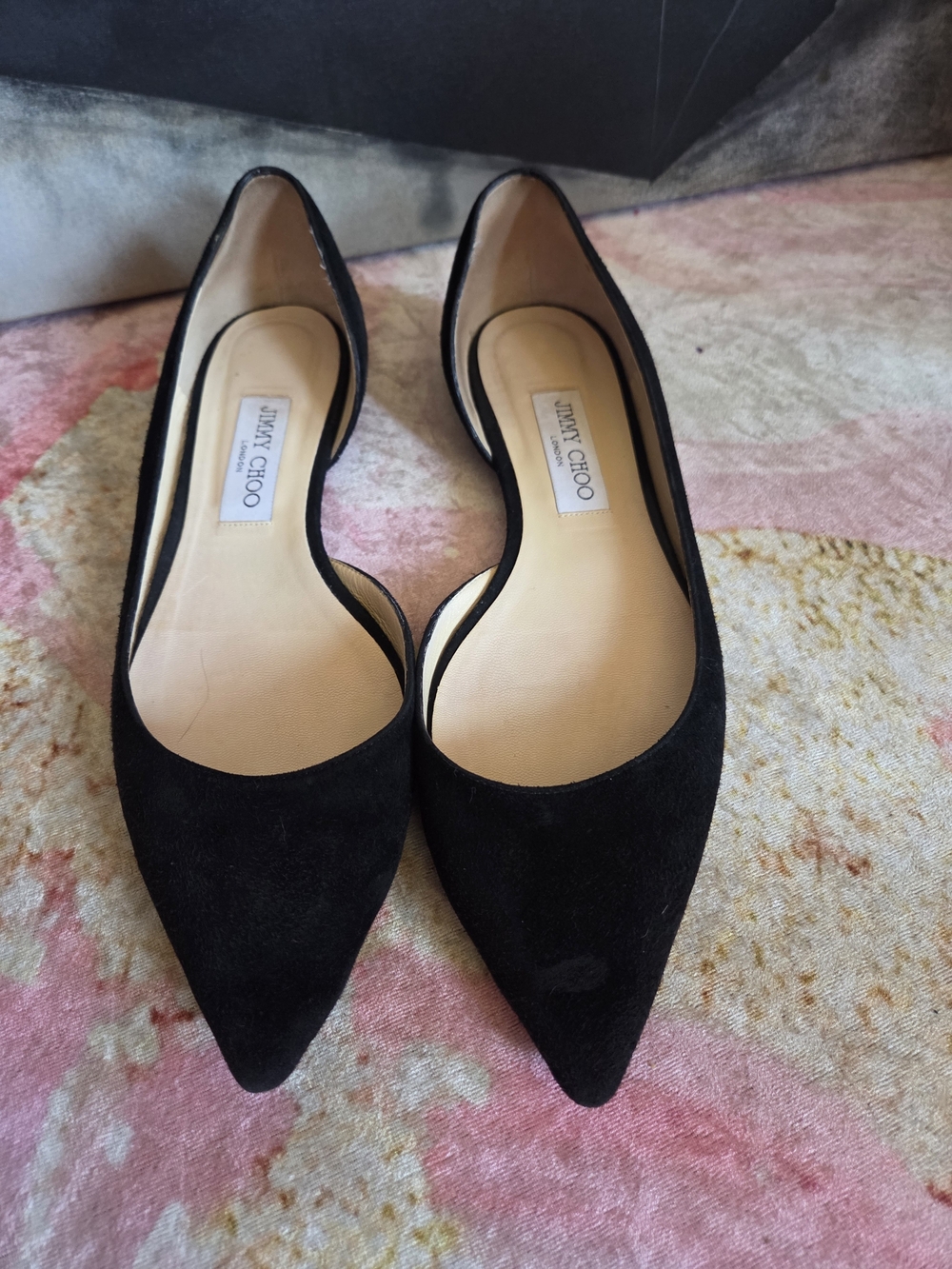 Jimmy Choo Black Suede Pointed D'Orsay Flats